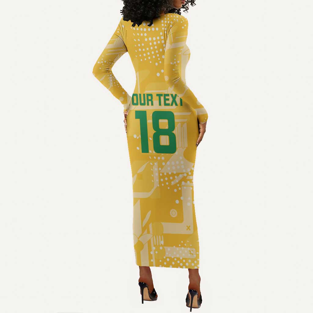 One Team One Game Guyana Football Custom Long Sleeve Bodycon Dress Pride Of Guyana Green Version - African Pride
