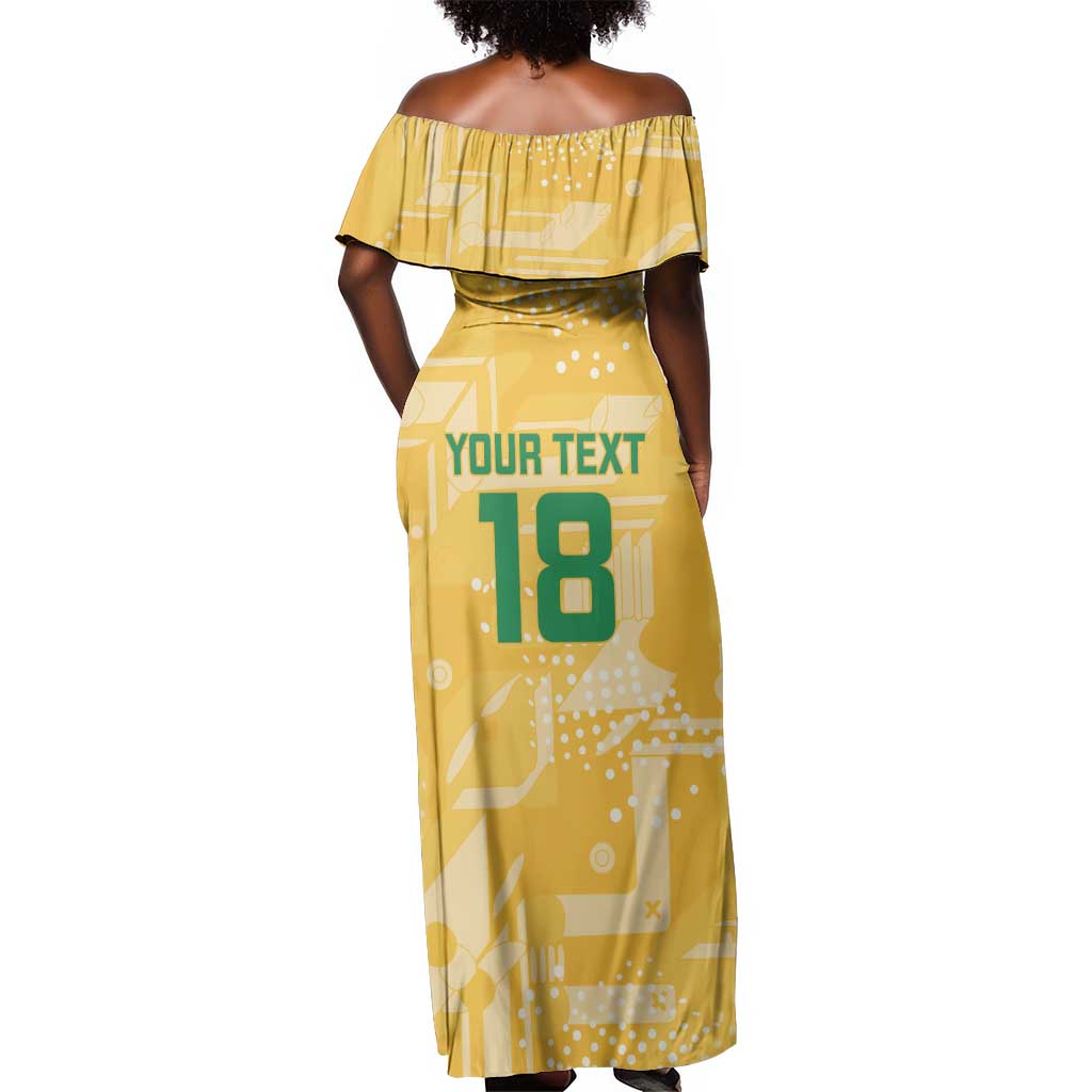 One Team One Game Guyana Football Custom Off Shoulder Maxi Dress Pride Of Guyana Green Version - African Pride
