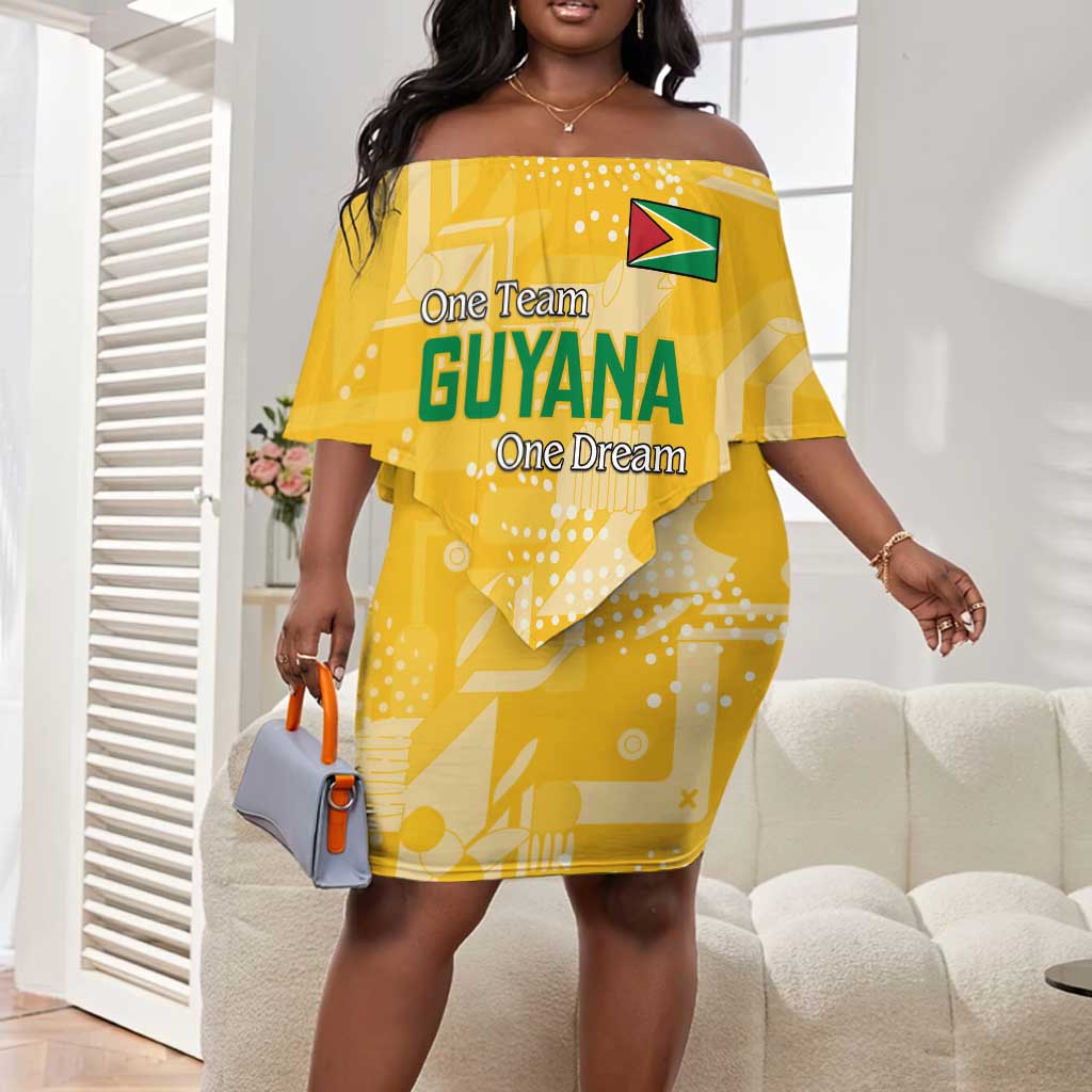 One Team One Game Guyana Football Custom Off Shoulder Short Dress Pride Of Guyana Green Version - African Pride