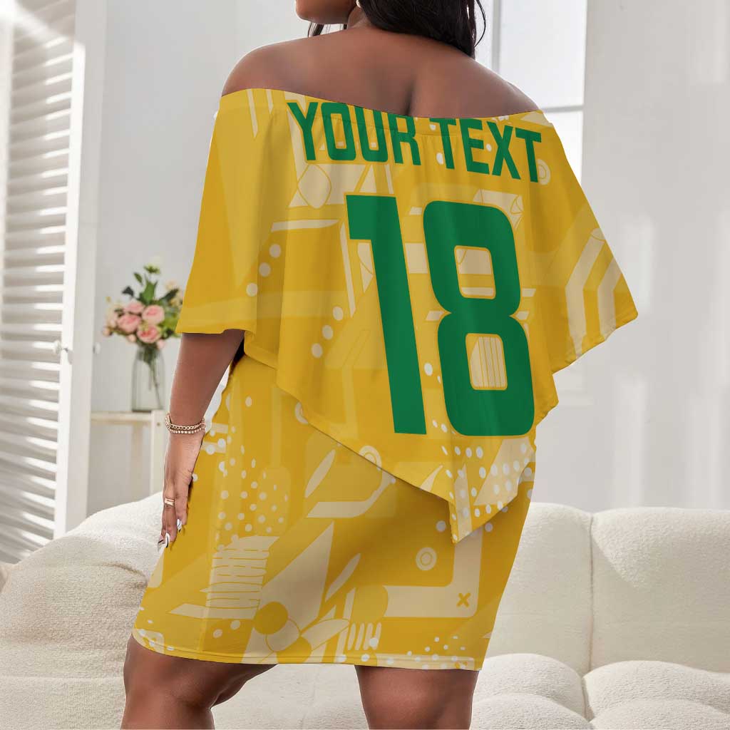 One Team One Game Guyana Football Custom Off Shoulder Short Dress Pride Of Guyana Green Version - African Pride