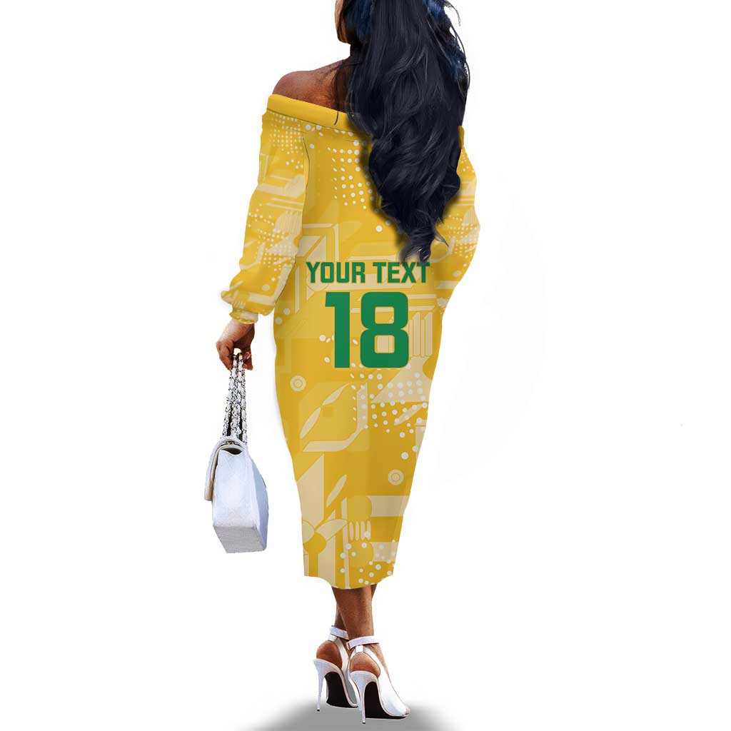 One Team One Game Guyana Football Custom Off The Shoulder Long Sleeve Dress Pride Of Guyana Green Version - African Pride