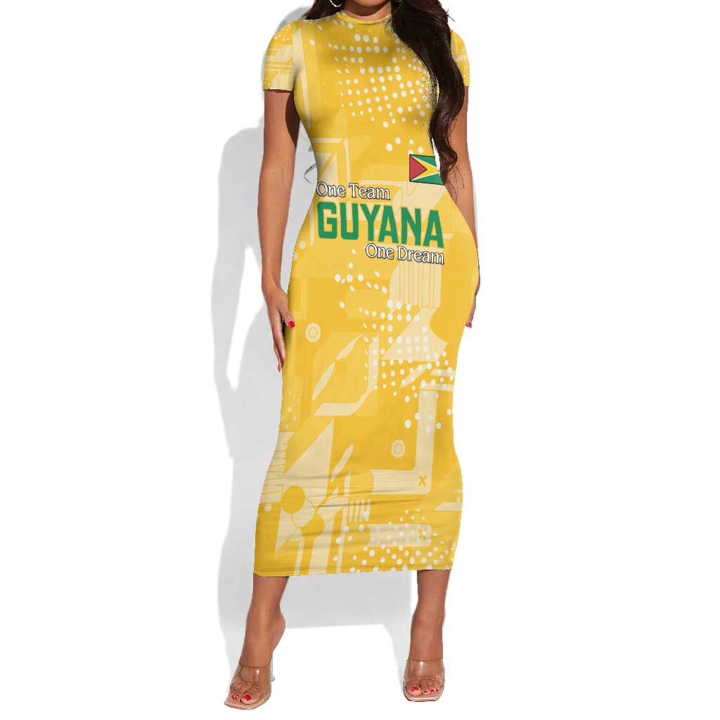 One Team One Game Guyana Football Custom Short Sleeve Bodycon Dress Pride Of Guyana Green Version - African Pride