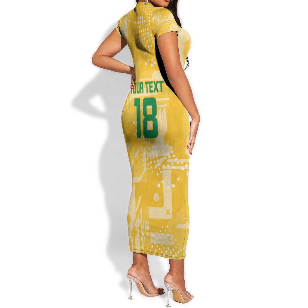 One Team One Game Guyana Football Custom Short Sleeve Bodycon Dress Pride Of Guyana Green Version - African Pride