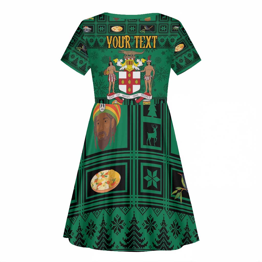 Personalized Afro-Jamaicans Merri Crissmuss Kid Short Sleeve Dress Coat Of Arms - Xmas