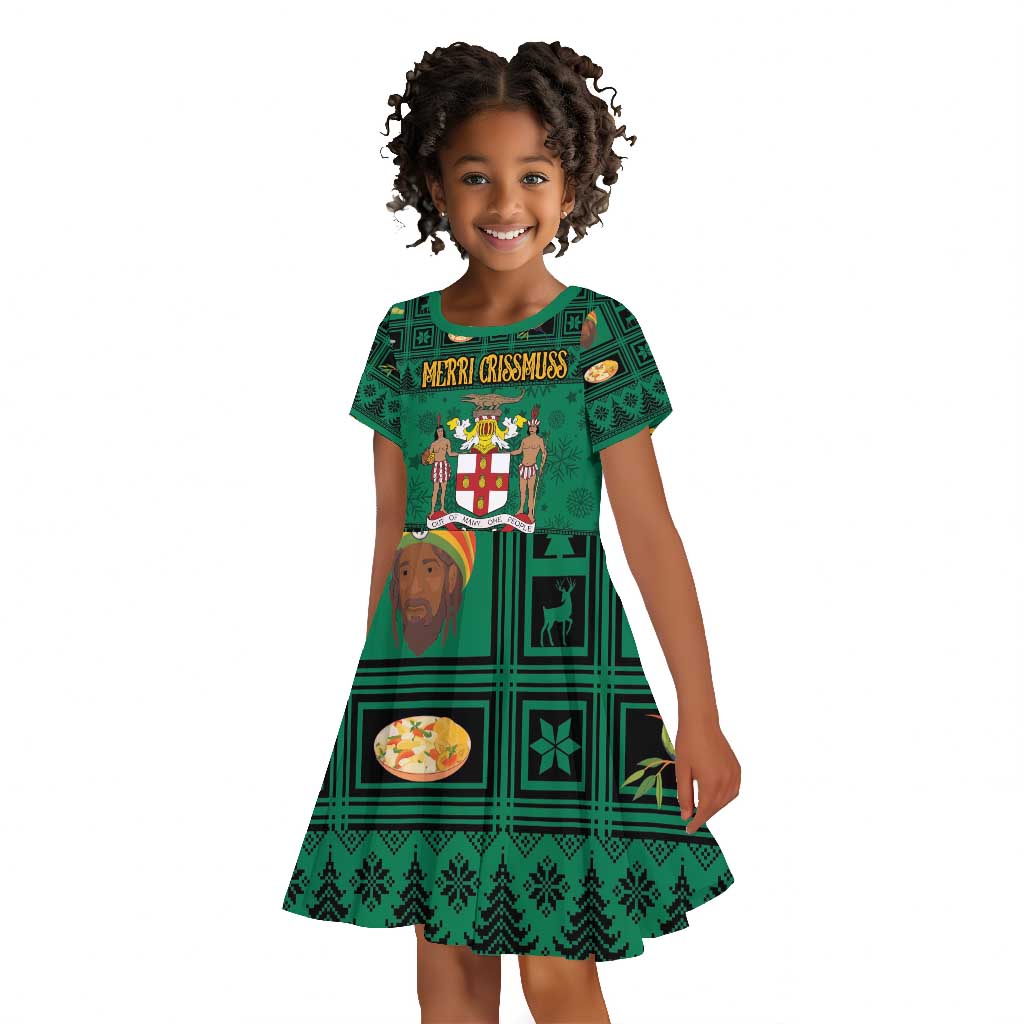 Personalized Afro-Jamaicans Merri Crissmuss Kid Short Sleeve Dress Coat Of Arms - Xmas