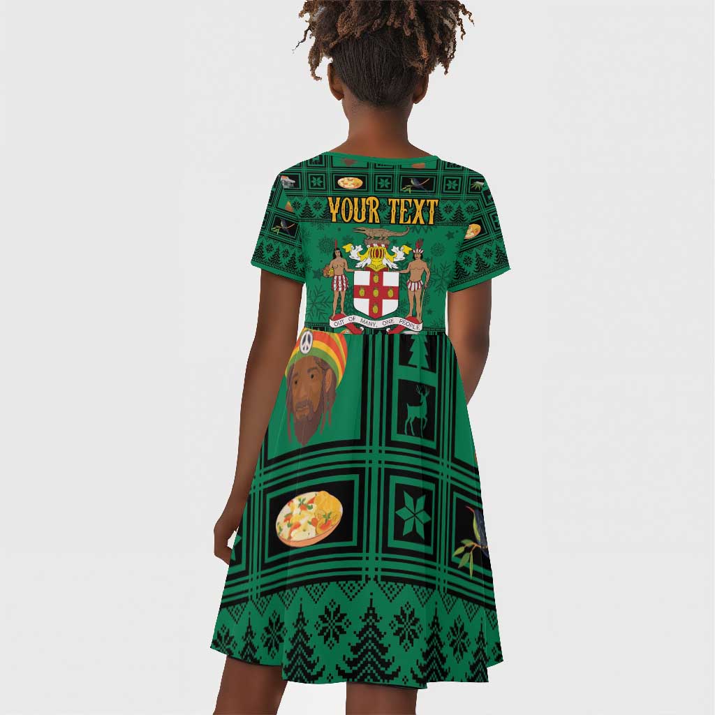 Personalized Afro-Jamaicans Merri Crissmuss Kid Short Sleeve Dress Coat Of Arms - Xmas