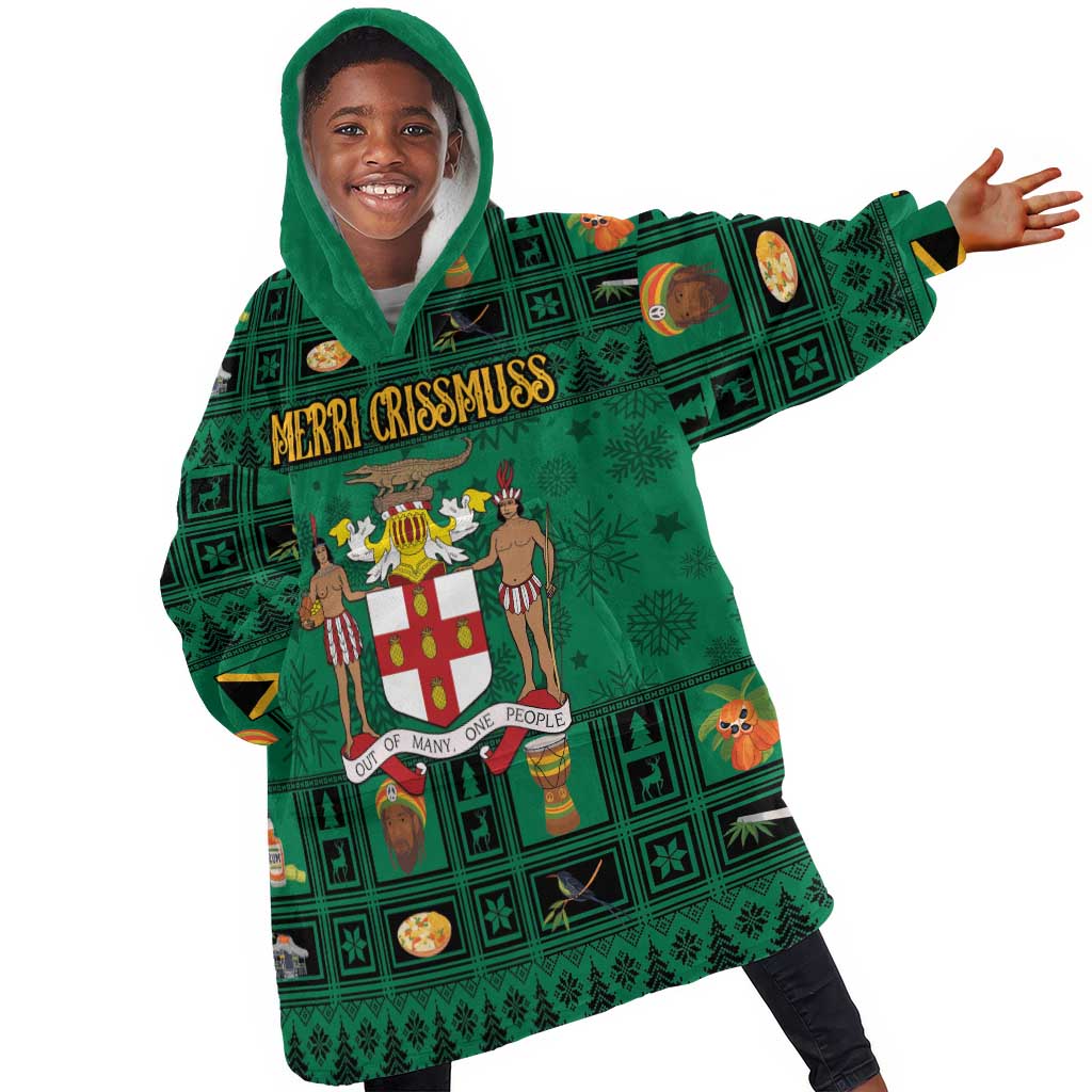 Personalized Afro-Jamaicans Merri Crissmuss Kid Wearable Blanket Hoodie Coat Of Arms - Xmas
