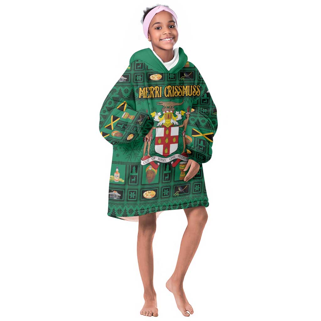 Personalized Afro-Jamaicans Merri Crissmuss Kid Wearable Blanket Hoodie Coat Of Arms - Xmas