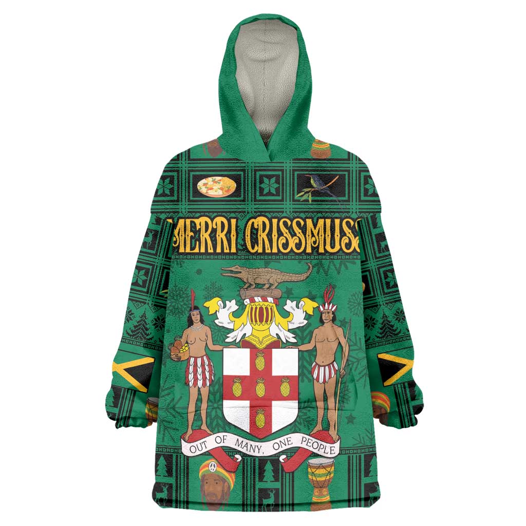 Personalized Afro-Jamaicans Merri Crissmuss Kid Wearable Blanket Hoodie Coat Of Arms - Xmas