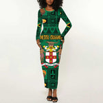 Personalized Afro-Jamaicans Merri Crissmuss Long Sleeve Bodycon Dress Coat Of Arms - Xmas LT18