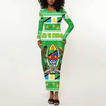 Personalized Afro Tanzania Christmas Long Sleeve Bodycon Dress Heri ya Krismasi With Coat Of Arms LT18