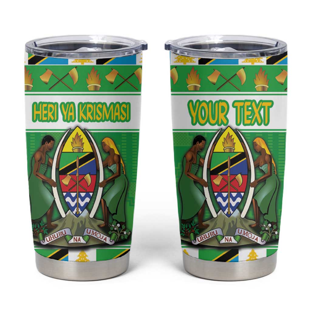 Personalized Afro Tanzania Christmas Tumbler Cup Heri ya Krismasi With Coat Of Arms