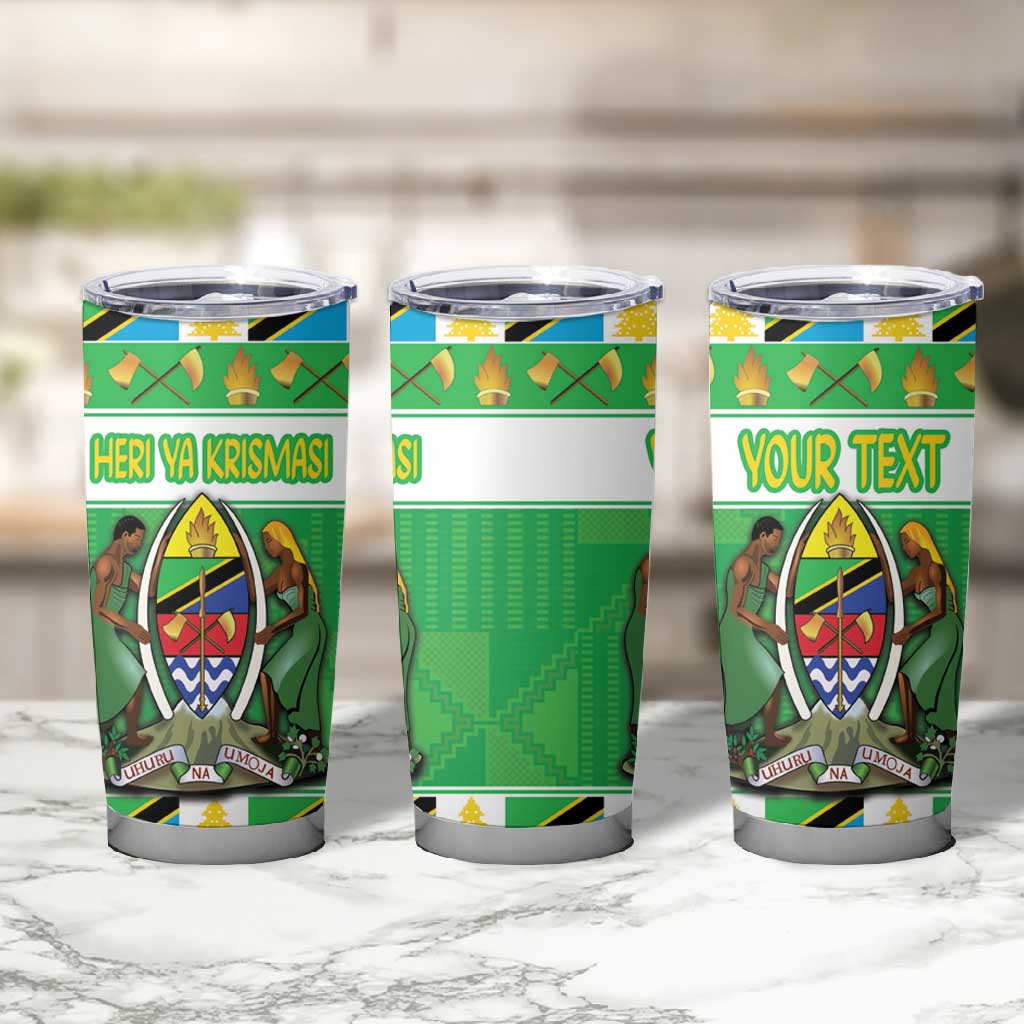 Personalized Afro Tanzania Christmas Tumbler Cup Heri ya Krismasi With Coat Of Arms