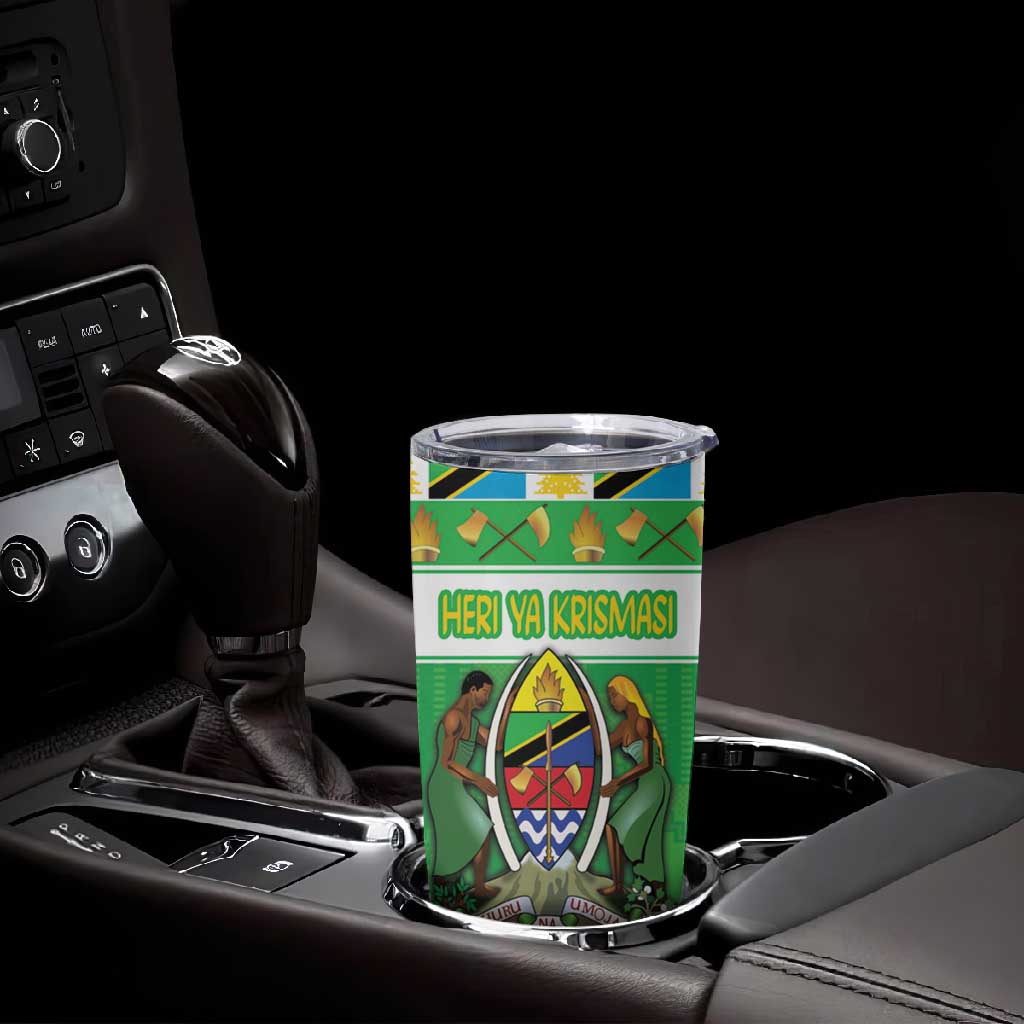 Personalized Afro Tanzania Christmas Tumbler Cup Heri ya Krismasi With Coat Of Arms