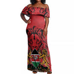 Kenya Off Shoulder Maxi Dress Coat Of Arms With Kente Patterns