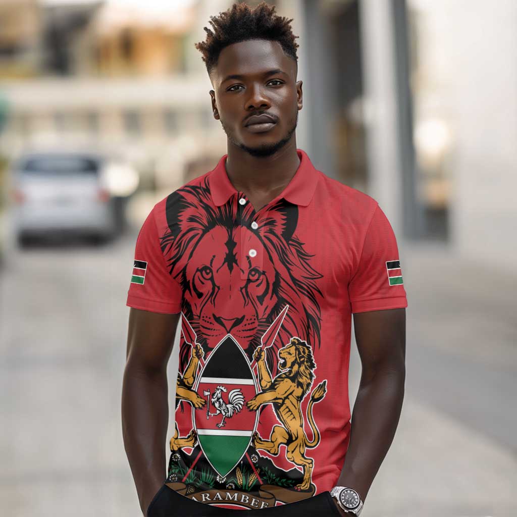Kenya Polo Shirt Coat Of Arms With Kente Patterns