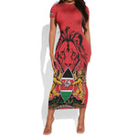 Kenya Short Sleeve Bodycon Dress Coat Of Arms With Kente Patterns LT18
