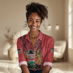 Kenya Women Casual Shirt Coat Of Arms With Kente Patterns LT18