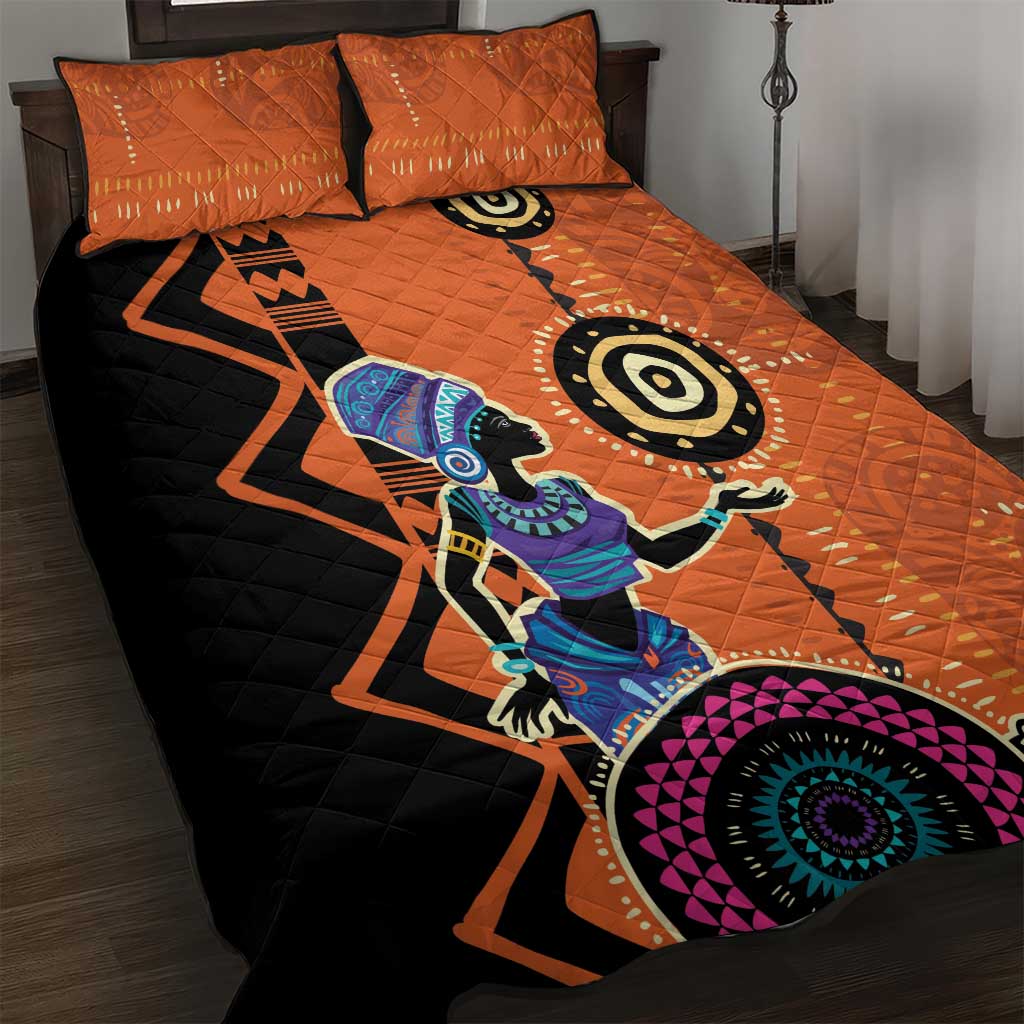 African Woman In Ethnic Dress Quilt Bed Set Ethnic Geometric Patterns