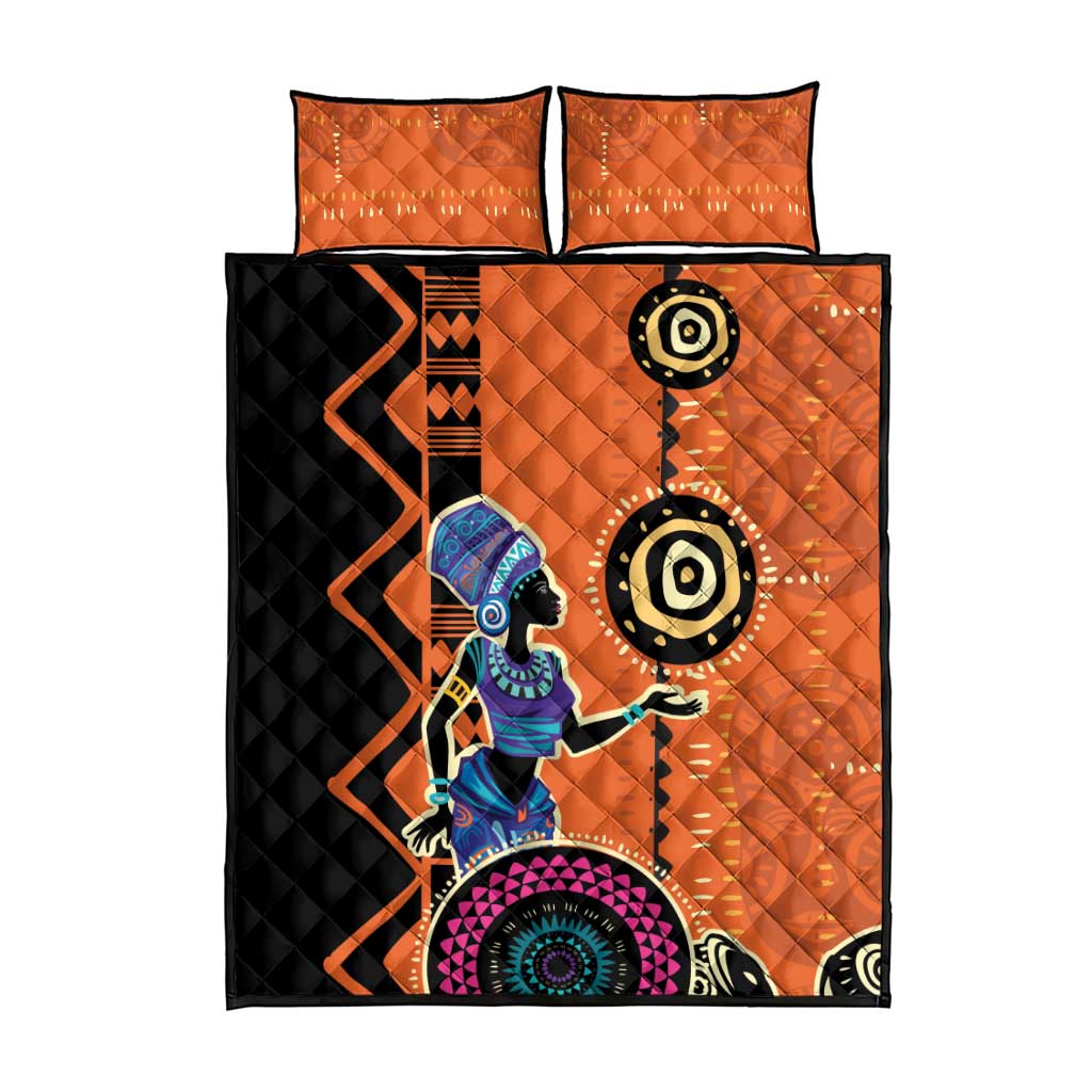 African Woman In Ethnic Dress Quilt Bed Set Ethnic Geometric Patterns
