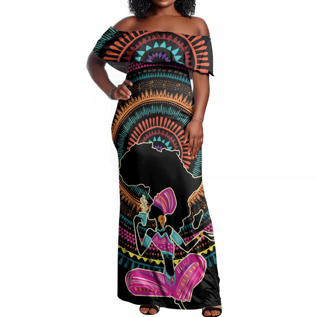 Personalized Africa Off Shoulder Maxi Dress Beautiful Black Woman