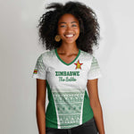 Custom Zimbabwe Sables Rugby Women V-Neck T-Shirt African Patterns - African Pride