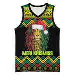 Black Jamaican Christmas Basketball Jersey Reggae Lion With Kente Pattern - African Pride