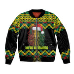 Black Jamaican Christmas Bomber Jacket Reggae Lion With Kente Pattern