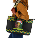 Black Jamaican Christmas Leather Tote Bag Reggae Lion With Kente Pattern