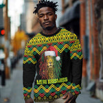 Black Jamaican Christmas Long Sleeve Shirt Reggae Lion With Kente Pattern
