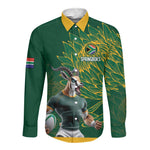 Rugby South Africa Champion Custom Long Sleeve Button Shirt Springboks Mascot - African Pride