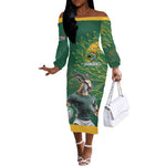 Rugby South Africa Champion Custom Off The Shoulder Long Sleeve Dress Springboks Mascot - African Pride
