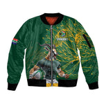 Rugby South Africa Champion Custom Sleeve Zip Bomber Jacket Springboks Mascot - African Pride