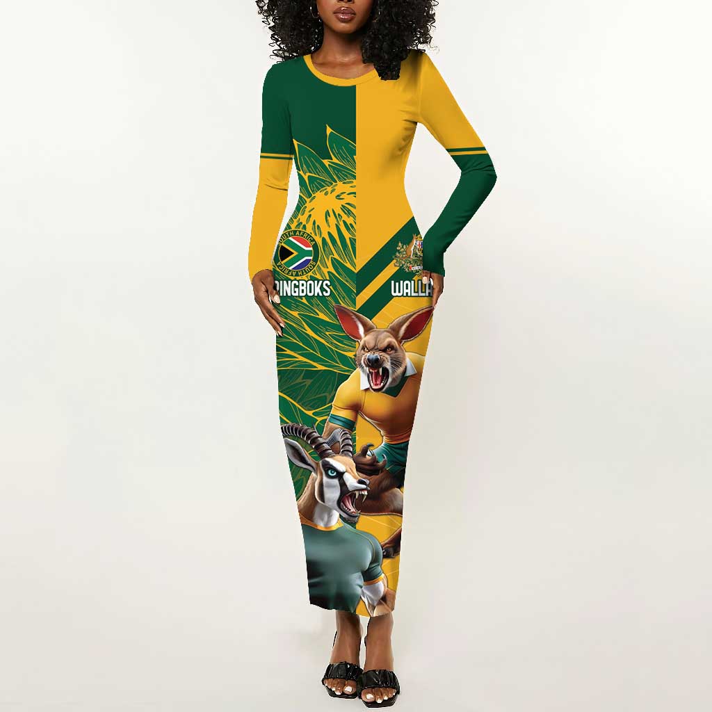 Australia Rugby Mix New Zealands Rugby Long Sleeve Bodycon Dress Wallabies Versus Silver Fern Sporty Basic LT7 main image 1