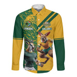 South Africa Australia Rugby Champion Personalized Long Sleeve Button Shirt Springboks Wallabies Mascot - African Pride