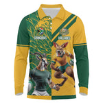 South Africa Australia Rugby Champion Personalized Long Sleeve Polo Shirt Springboks Wallabies Mascot - African Pride