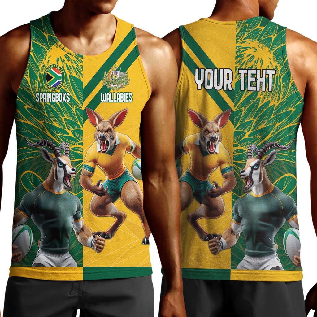 South Africa Australia Rugby Champion Personalized Men Tank Top Springboks Wallabies Mascot - African Pride