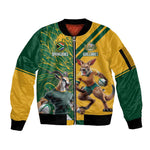 South Africa Australia Rugby Champion Personalized Sleeve Zip Bomber Jacket Springboks Wallabies Mascot - African Pride