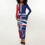 Cape Verde Football Pride Custom Long Sleeve Bodycon Dress Tubaroes Azuis Champion - African Pride