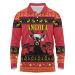 Afro Angola Giant Sable Antelope Christmas Long Sleeve Polo Shirt Virtus Unita Fortior Feliz Natal