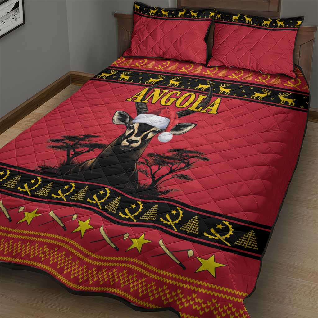 Afro Angola Giant Sable Antelope Christmas Quilt Bed Set Virtus Unita Fortior Feliz Natal