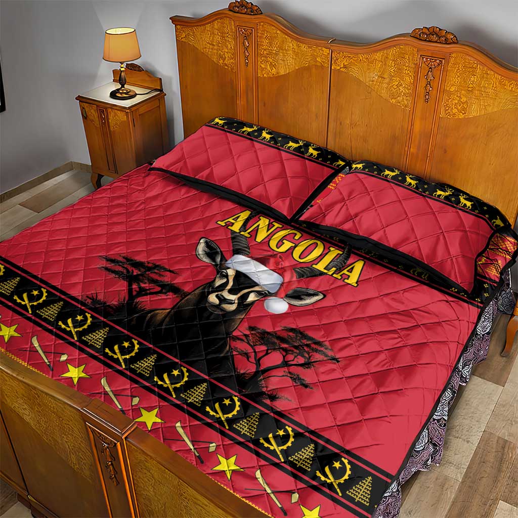 Afro Angola Giant Sable Antelope Christmas Quilt Bed Set Virtus Unita Fortior Feliz Natal