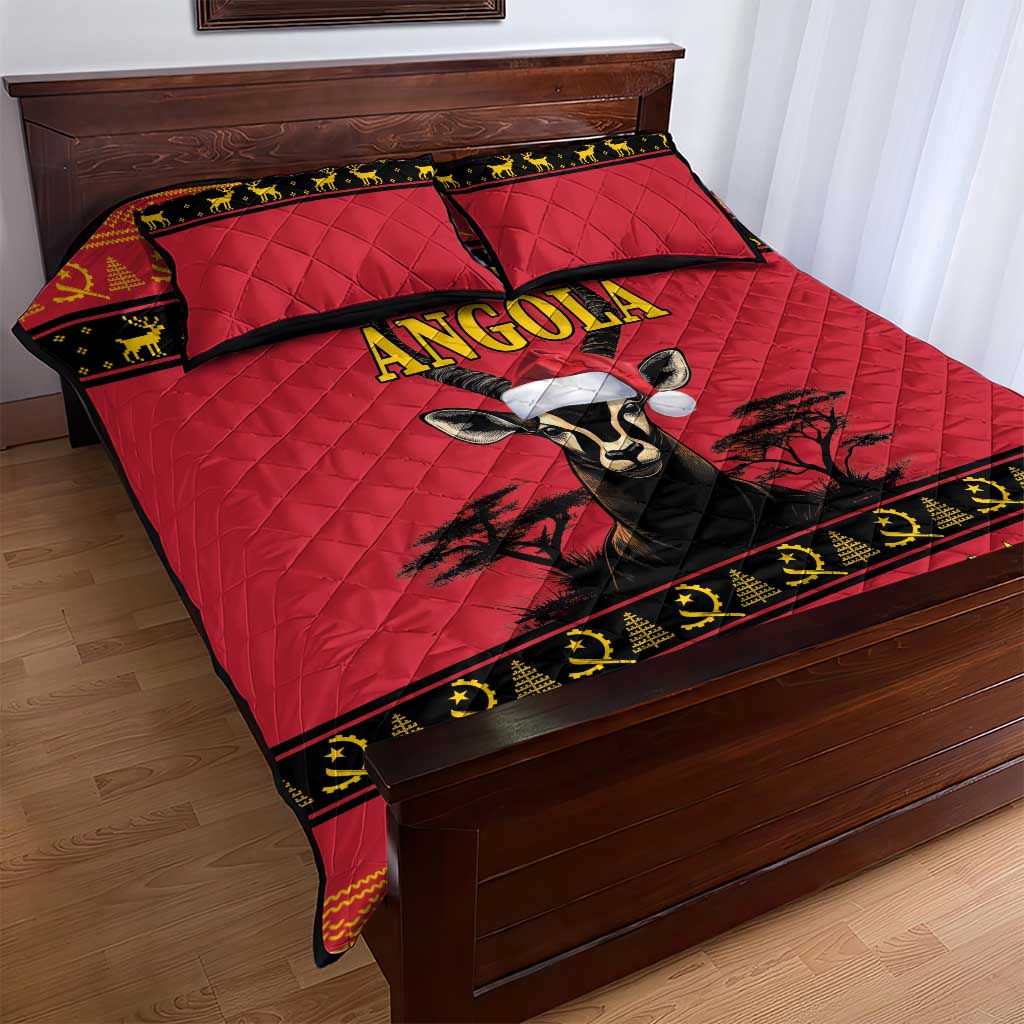 Afro Angola Giant Sable Antelope Christmas Quilt Bed Set Virtus Unita Fortior Feliz Natal