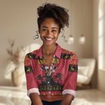Afro Angola Giant Sable Antelope Christmas Women Casual Shirt Virtus Unita Fortior Feliz Natal LT18