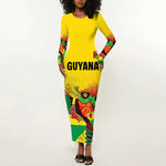 Custom Guyana Football Pride Long Sleeve Bodycon Dress Golden Jaguars Go Champion - Yellow - African Pride