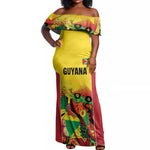 Custom Guyana Football Pride Off Shoulder Maxi Dress Golden Jaguars Go Champion - Yellow - African Pride
