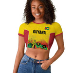 Custom Guyana Football Pride Raglan Cropped T shirt Golden Jaguars Go Champion - Yellow - African Pride