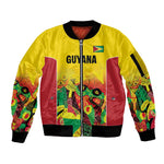 Custom Guyana Football Pride Sleeve Zip Bomber Jacket Golden Jaguars Go Champion - Yellow - African Pride