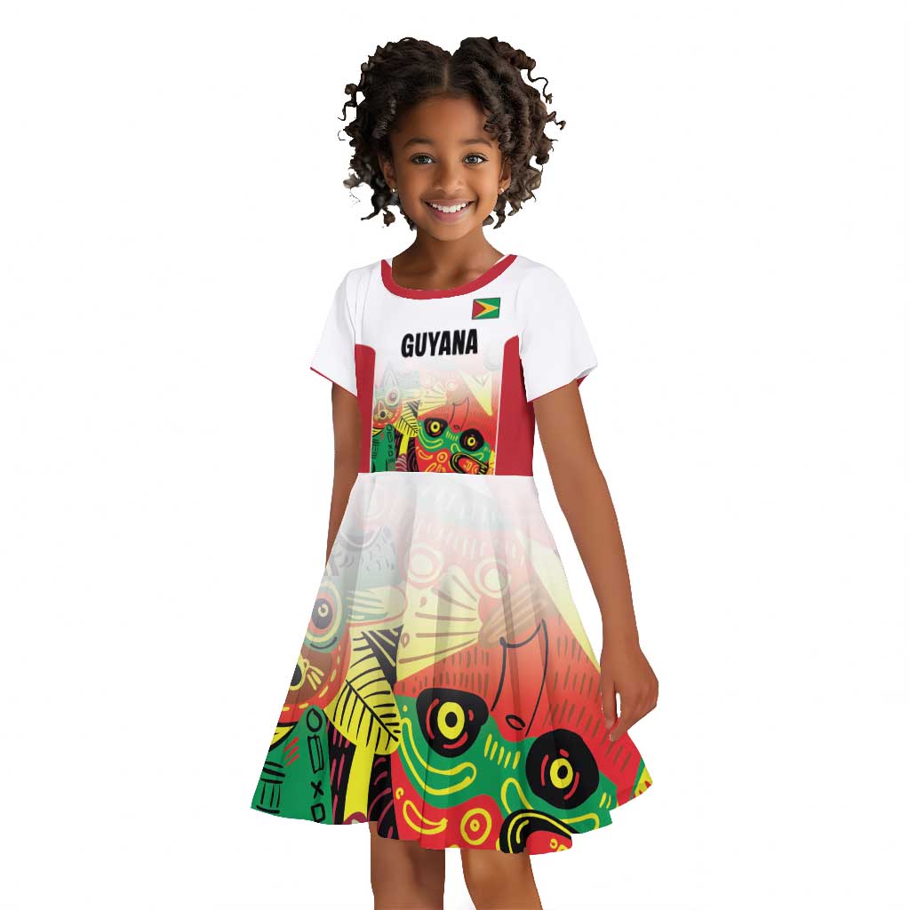 Custom Guyana Football Pride Kid Short Sleeve Dress Golden Jaguars Go Champion - White - African Pride