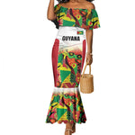 Custom Guyana Football Pride Mermaid Dress Golden Jaguars Go Champion - White - African Pride